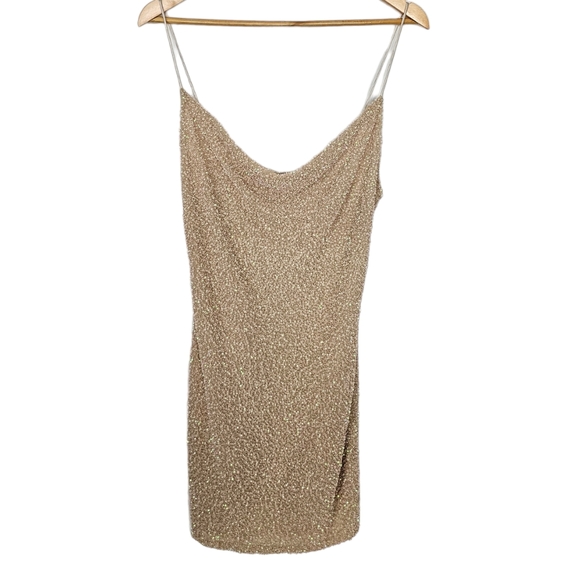 Alice + Olivia Harmie Dress Nude Sequins Mini Dress Size 6 - Picture 2 of 8